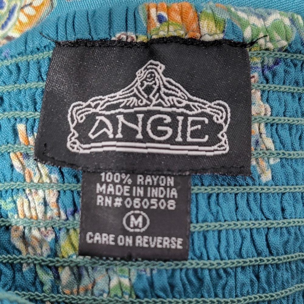 Angie Boho Teal and Gold Floral Midi Dress - Picture 6 of 7